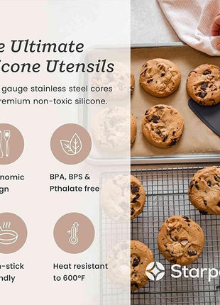 StarPack Premium Flexible Silicone Turner Spatula - High Heat Resistant to 600°F, Hygienic One Piece Design, Non Stick Rubber Kitchen Utensil for Fish, Eggs, Pancakes, Cookies & more (Stormy Grey)