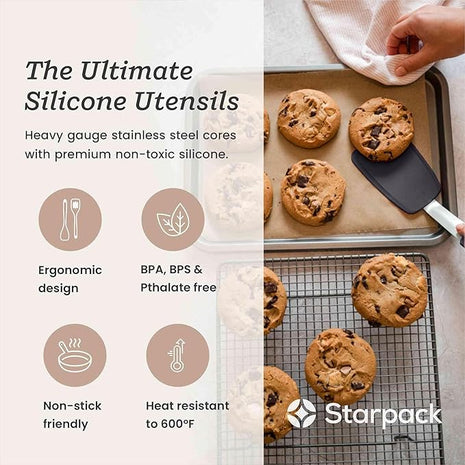 StarPack Premium Flexible Silicone Turner Spatula - High Heat Resistant to 600°F, Hygienic One Piece Design, Non Stick Rubber Kitchen Utensil for Fish, Eggs, Pancakes, Cookies & more (Stormy Grey)