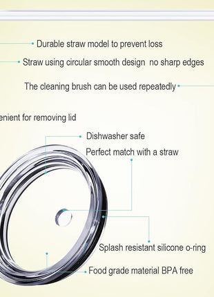 Spill Proof Lid With Straw For YETI Rambler, Tumbler, Ozark Trail cup and other brands Vacuum insulation stainless steel 20 oz Tumblers (30oz)