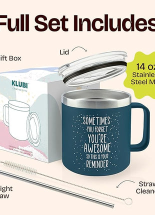 Gifts for Coworkers Friends - Sometimes You Forget Your Awesome Gifts for Coworkers Birthday Navy 14 Ounce Coffee Mugs for Women Coffee Tumbler Funny Birthday Mothers Day from Friends
