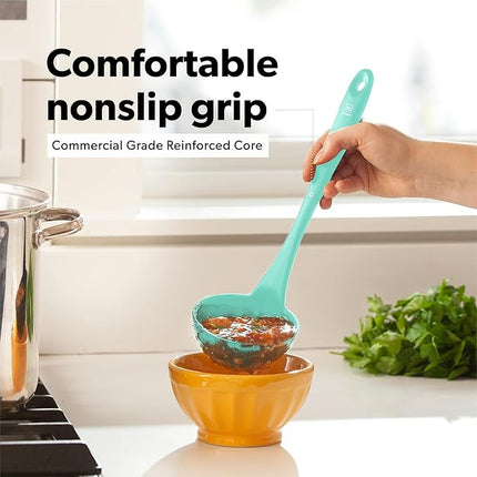 DI ORO Silicone Ladle & Spoons for Cooking – Large Kitchen Spoons for Mixing, Serving, & Stirring - Soup Ladle with Wide Bowl - High Heat Silicone Kitchen Utensils for Nonstick Cookware Safe (Mint)
