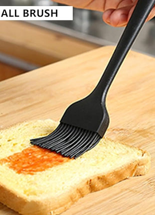 NileHome 4 Pack Silicone Spatula and Grilling Tongs Kitchen Utensils with Silicone Brush Heat Resistant BPA-free Rubber Spatula for Scraping, Baking, Cooking, Mixing-Black