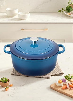 Enameled Cast Iron Dutch Oven Pot with Lid, 7 Quart, Round Dutch Ovens for Bread Baking, Bread Oven, Oven Safe up to 500°F, Lake Blue