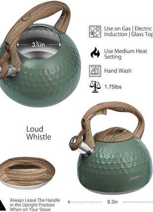 POLIVIAR Tea Kettle, 2.7 Quart Stovetop Tea Kettle, Audible Whistling Teapot, Food Grade Stainless Steel for Anti-Rust, Anti Hot Handle, Suitable for All Heat Sources (JX2020-RH30-2)