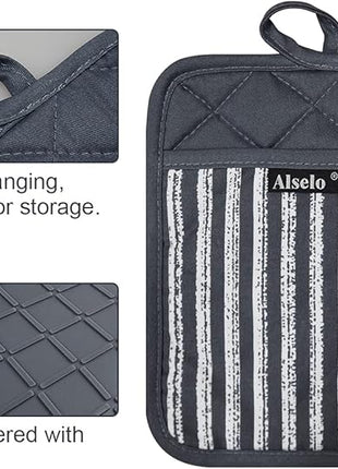 Silicone Pot Holders Set of 3 Heat Resistant & Non Slip Potholders, Professional Oven Hot Pads with Pockets Mitts for Kitchen Cooking Baking Barbecue