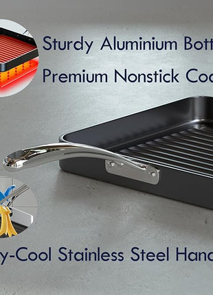 Cooks Standard Nonstick Square Grill Pan 11 x 11-Inch, Hard Anodized Grilling Skillet Pan Cookware for Camping, Home Use