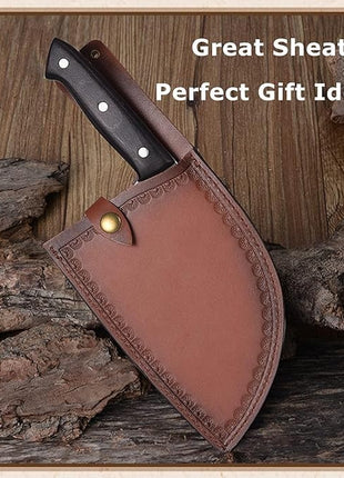 Forging Serbian Chef Knife Kitchen Chef Knives Full Tang High Carbon Clad Steel Almasi Butcher Cleaver with Leather Sheath Thanksgiving Christmas Gifts for Men Women (B-Almasi Knife)