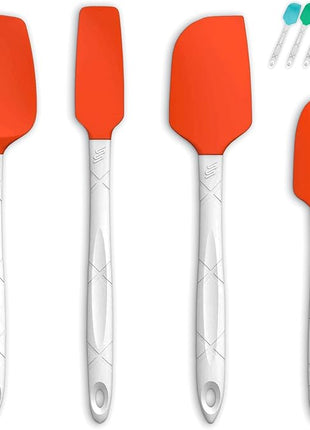 M KITCHEN WORLD Heat Resistant Silicone Spatulas Set | Rubber Spatula Kitchen Utensils Non-Stick for Cooking, Baking and Mixing | Ergonomic, Dishwasher Safe Bakeware Set of 4, Orange