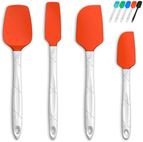 M KITCHEN WORLD Heat Resistant Silicone Spatulas Set | Rubber Spatula Kitchen Utensils Non-Stick for Cooking, Baking and Mixing | Ergonomic, Dishwasher Safe Bakeware Set of 4, Orange