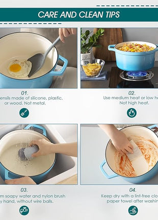 vancasso 7.5 QT Enameled Cast Iron Dutch Oven with Lid - Nonstick Enamel Coating, Tight-Sealing Pot for Bread Baking, Braising, Soups & Stews, Oven/Stovetop/Grill Safe, Blue