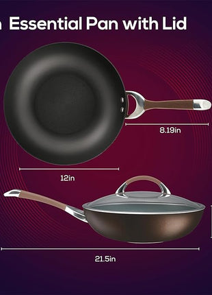 Circulon Symmetry Hard Anodized Nonstick Wok/Stir Fry Pan with Lid, 12", Chocolate