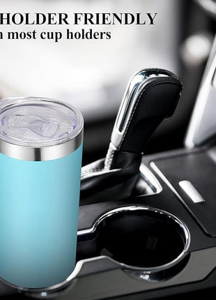 VEGOND Stainless Steel Tumblers Bulk 6 Pack, 20 oz Vacuum Insulated Skinny Tumblers with Lid and Straw, Double Wall Coffee Mug, Travel Water Cup, Blue