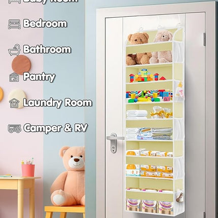 1 Pack Over The Door Storage Organizer with 5 Pockets 10 Mesh Pockets, 44 lbs Weight Capacity Door Hanging Organizers and Storage for Bedroom,Bathroom,Nursery,Kidroom,Babyroom
