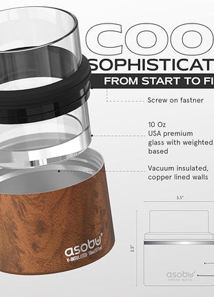 asobu Whiskey Sleeve Glass – Insulated Bourbon Tumbler with Premium Rocks Glass, BPA-Free, Double-Wall Stainless Steel, Keeps Drinks Cold Longer, 10.5oz