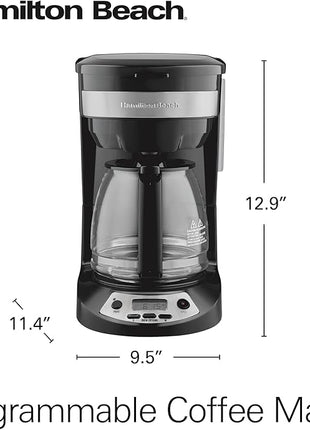 Hamilton Beach 12 Cup Programmable Drip Coffee Maker, Brew Options, Glass Carafe (46299), Black with Stainless Accents