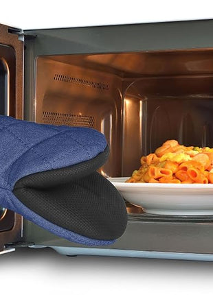 1 Pair Short Oven Mitts, Heat Resistant Silicone Kitchen Mini Oven Mitts for 500 Degrees, Non-Slip Grip Surfaces and Hanging Loop Gloves, Baking Grilling Barbecue Microwave Machine Washable