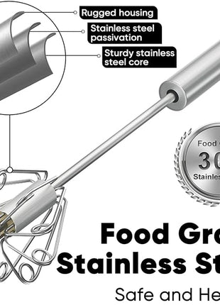 Newness Whizzy Whisk, Stainless Steel Semi Automatic Blender for Home -Versatile Tool for Egg Beater, Milk Frother, Hand Push Whisk - Kitchen Utensil for Blending, Whisking, Beating & Stirring
