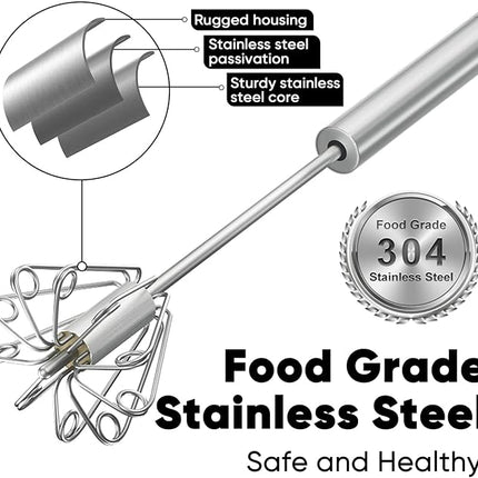 Newness Whizzy Whisk, Stainless Steel Semi Automatic Blender for Home -Versatile Tool for Egg Beater, Milk Frother, Hand Push Whisk - Kitchen Utensil for Blending, Whisking, Beating & Stirring