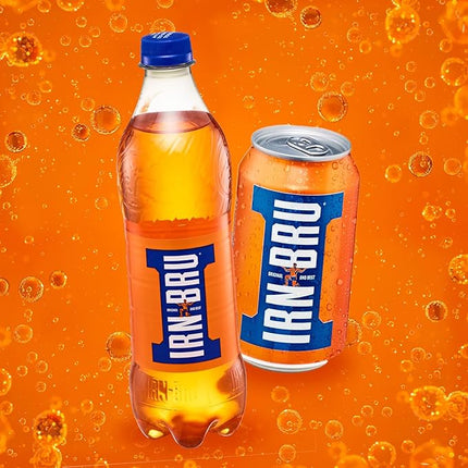 IRN-BRU Original Scottish Sparkling Soda, Citrus Flavored Carbonated Drink - Sparkling Flavored Soft Drink, 32 Flavor Recipe, 11.1 fl oz Cans, Pack of 24