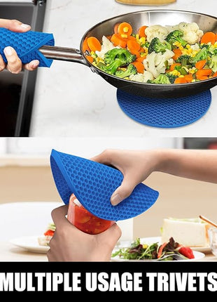 Rorecay 6pcs Oven Mitts and Pot Holders Sets for Kitchen, Extra Long Non-Slip Silicone Oven Gloves Heat Resistant 500 Degrees Potholders Hot Pads for Baking Cooking, Quilted Liner, Lake Blue