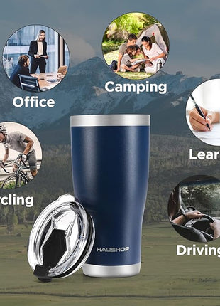 HAUSHOF 20 oz Tumbler, Stainless Steel Vacuum Insulated Coffee Tumbler Water Cup, Double Wall Travel Mug with Lid, Perfect for Hot and Cold Drinks