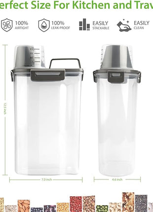 Rice Airtight Storage Container, 3 to 5Lbs Cereal Dry Food Flour Bin, Pet Dog Cat Food Dispenser with Measuring Cup, BPA Free Clear Plastic Kitchen and Pantry Organization Bin for Sugar