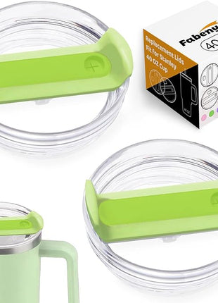 40 OZ Tumbler Lid Replacement Fit for Stanley Cup, 2 Pack Clear Replacement Lids Fit for Stanley Travel Tumbler, Spill Proof Tumbler Covers for Stanley Cup Accessories (Clear - Bright Lime)