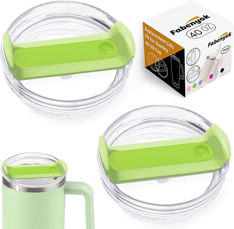 40 OZ Tumbler Lid Replacement Fit for Stanley Cup, 2 Pack Clear Replacement Lids Fit for Stanley Travel Tumbler, Spill Proof Tumbler Covers for Stanley Cup Accessories (Clear - Bright Lime)