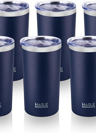 HASLE OUTFITTERS 12 oz Skinny Tumbler, Stainless Steel Insulated Slim Tumbler set bulk with Lid, Reusable Double Wall Travel Coffee Mug, Durable Powder Coated Travel Water Cup(Navy,6)