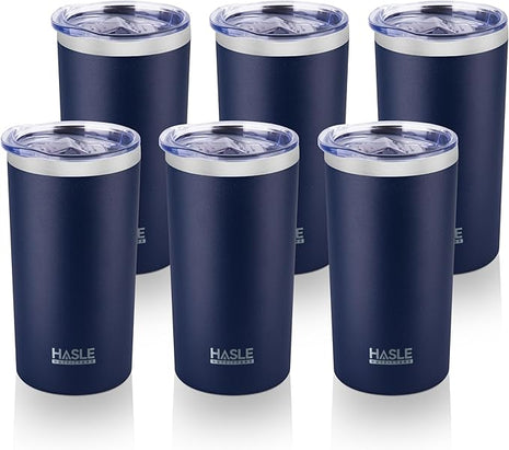 HASLE OUTFITTERS 12 oz Skinny Tumbler, Stainless Steel Insulated Slim Tumbler set bulk with Lid, Reusable Double Wall Travel Coffee Mug, Durable Powder Coated Travel Water Cup(Navy,6)