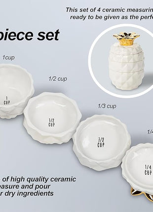 Set of 4 Decorative Pineapple Shaped Stackable Ceramic Kitchen Measuring Cups in 4 Assorted Sizes