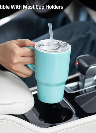 Sweejar Ceramic Travel Mug with Lid, 16 oz Portable Coffee Mug, Dishwasher Safe Tea Cup with Infuser, Reusable Teacup for Car Cup Holder, Tea Lovers(Turquoise)