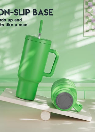 Meoky 40 oz Tumbler with Handle and Straw: Stainless Steel Insulated Tumbler with Lid and Straw - 100% Leak Proof Tumbler for Car Cup Holders - Travelers Commuters Workers, Green