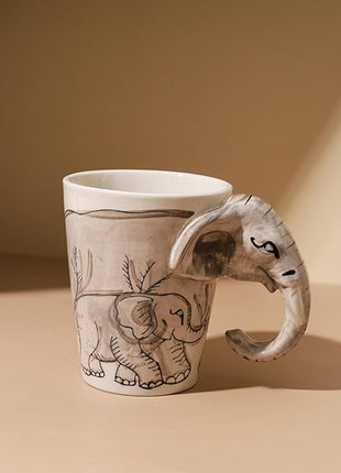 IYARA CRAFT 3D Elephant Mug – 11oz Ceramic Cup with Sculpted Trunk Handle, Microwave & Dishwasher Safe, Mom and Baby Elephant Design