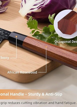 FINDKING Dynasty Series Japanese Nakiri Knife, Professional Vegetable Cleaver, 9Cr18MoV High Carbon Steel Blade, African Rosewood Octagonal Handle, for Shred, Slicing, Mincing, 7 Inches