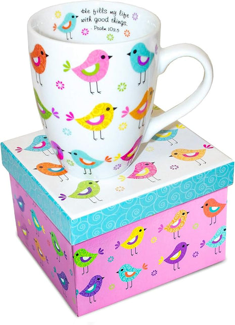 Divinity Boutique Inspirational Ceramic Mug with Birds-Psalm 103:5, He Fills My Life With Good Things, Multicolor, One Size, 12 ounces