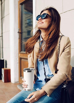 HASLE OUTFITTERS 20oz Tumblers Bulk Stainless Steel Cup with Lid Double Wall Vacuum Insulated Coffee Mug for Cold & Hot Drinks 1 Pack, White