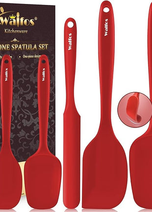 Walfos Silicone Spatula Set of 5-600°F Heat Resistant Kitchen Scraper Spatulas, Strong Steel Core and One-Pieces Seamless Design, Great for Cooking Mixing & Baking - BPA Free & Dishwasher Safe (Red)