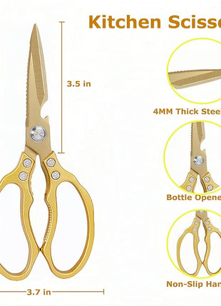 AWinjoy Japanese Gold Kitchen Scissors, Heavy Duty Stainless Steel, Multipurpose Cooking Shears, Dishwasher Safe