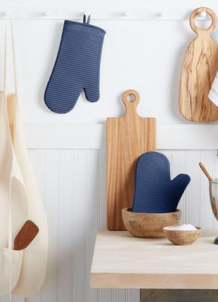 KITCHENAID Ribbed Soft Silicone Oven Mitt 2-Pack Set, 7.5"x13", Blue Willow