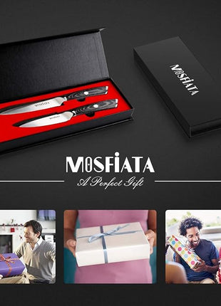 MOSFiATA 5” Chef Knife and 3.5" Fruit Knife Set with Knife Sheath, German High Carbon Stainless Steel EN.4116 with Micarta Handle and Gift Box for Vegetable and Fruit Cutting