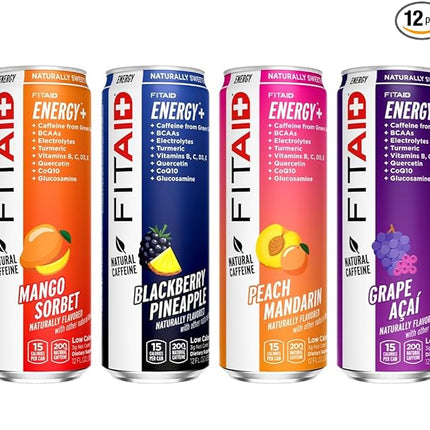 LIFEAID FITAID Energy, 200mg Natural Caffeine, Keto, Variety Pack, Optimum Performance Formula: BCAAs, Quercetin, Electrolytes, Omega-3s, 15 Calories, Paleo, Vegan & Gluten-Free, 12 Fl Oz (Pack of 12)