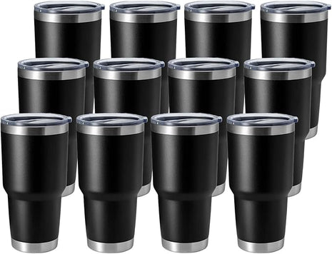 HASLE OUTFITTERS 30oz Stainless Steel Tumbler, Double Wall Vacuum Insulated Travel Mug Tumbler, Durable Insulated Coffee Mug, Gift Box Set (Black, 12)