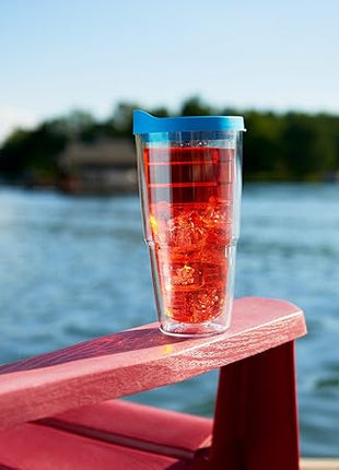Tervis Clear & Colorful Tabletop Made in USA Double Walled Insulated Tumbler Travel Cup Keeps Drinks Cold & Hot, 24oz, Red