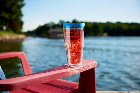 Tervis Clear & Colorful Tabletop Made in USA Double Walled Insulated Tumbler Travel Cup Keeps Drinks Cold & Hot, 24oz, Red