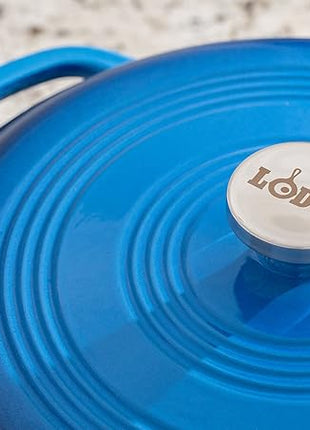 Lodge 7.5 Quart Enameled Cast Iron Dutch Oven with Lid – Dual Handles – Oven Safe up to 500° F or on Stovetop - Use to Marinate, Cook, Bake, Refrigerate and Serve – Caribbean Blue