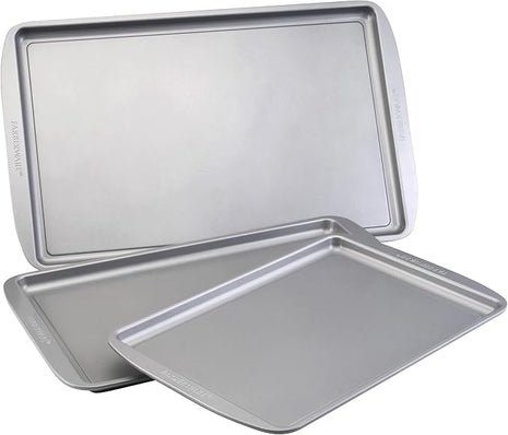 Farberware Nonstick Bakeware 3-Piece Cookie Pan Set, Gray