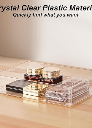 SMARTAKE 7-Piece Drawer Organizer with Non-Slip Silicone Pads, 4-Size Desk Drawer Organizer Trays Storage Tray for Makeup, Jewelries, Utensils in Bedroom Dresser, Office and Kitchen (Clear)