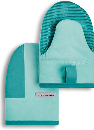 KitchenAid Beacon Two-Tone Non-Slip Mini Oven Mitt Set, Aqua Sky, 5.5"x8", 2 Piece
