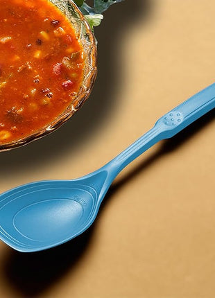 Large Silicone Cooking Spoon, Non-Stick Solid Spoon set with Deep Bolw and Measurement Mark for Mixing, Serving, Draining, Scooping, Scraping, Heat Resistant Kitchen Utensils, Starry Blue